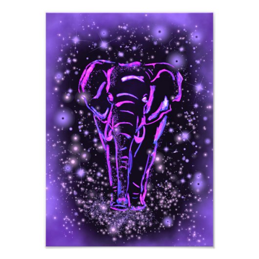 Olifant Poster in Paarse roze Sterrennacht (Voorkant)