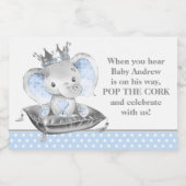 Olifant Prince Baby shower Mini Mousserende Wijn L Sparkling Wijnetiket (Enkel label)