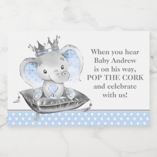 Olifant Prince Baby shower Mini Mousserende Wijn L Sparkling Wijnetiket (Enkel label)