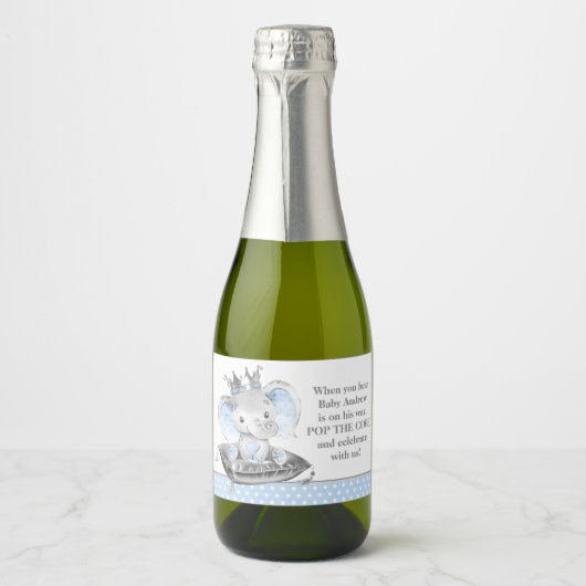 Olifant Prince Baby shower Mini Mousserende Wijn L Sparkling Wijnetiket (Voorkant)