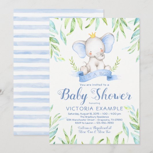 Olifant Prince Baby Shower Uitnodigingen (Voorkant / Achterkant)