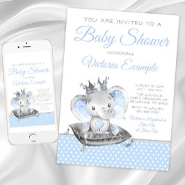 Olifant Prince Boy Baby shower Kaart