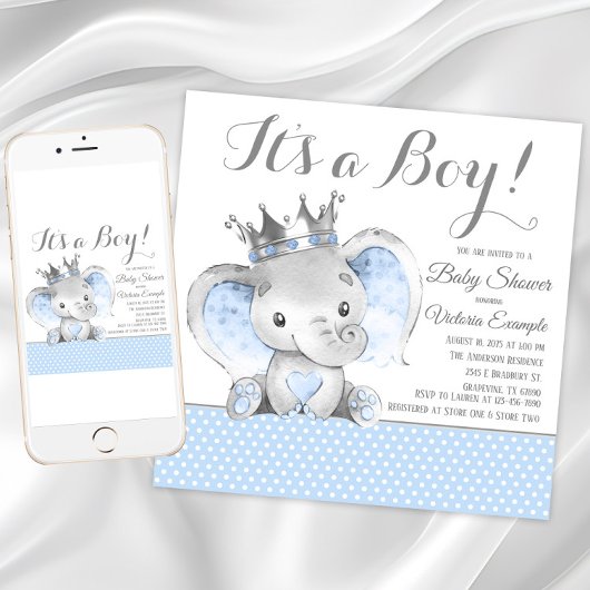 Olifant Prins Baby Shower Kaart