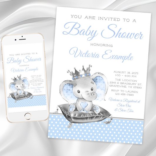 Olifant Prins Boy Baby Shower Kaart