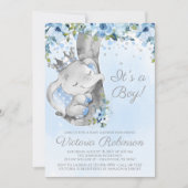 Olifant Prins Jongen Baby Shower Uitnodiging (Voorkant)