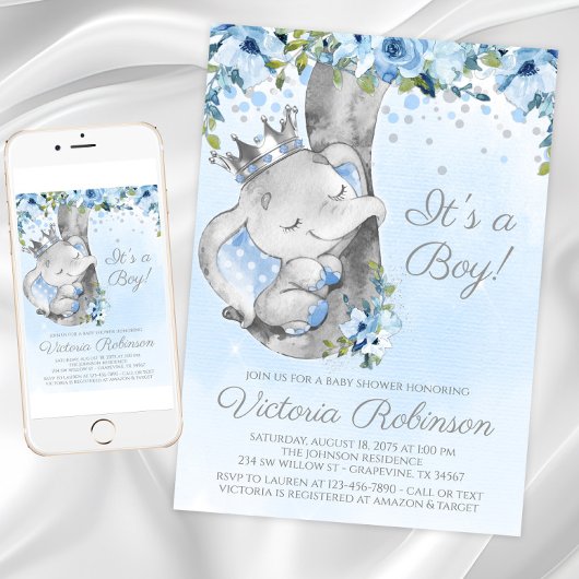 Olifant Prins Jongen Baby Shower Uitnodiging