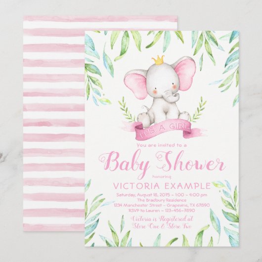 Olifant Prinses Baby Shower Uitnodigingen (Voorkant / Achterkant)