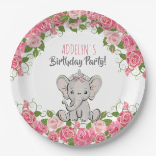 Olifant Prinses Tiara Roze Meisje Verjaardag Papieren Bordje