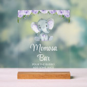 Olifant, Purple Flowers, Baby shower Momosa Bar Acryl Bord (Neutraal)