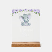Olifant, Purple Flowers, Baby shower Momosa Bar Acryl Bord (Voorkant)
