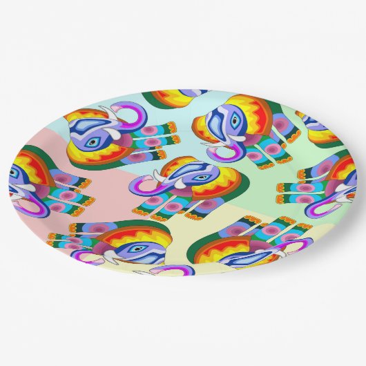 Olifant regenboog kleuren patchwork papieren bordje (Gekanteld)