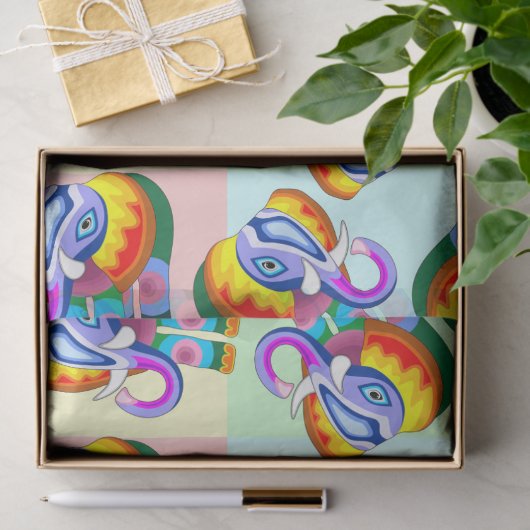 Olifant regenboog kleuren patchwork tissuepapier (Geschenk)