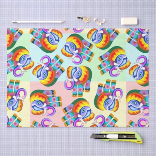 Olifant regenboog kleuren patchwork tissuepapier (Craft)