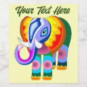 Olifant regenboog kleuren patchwork wijn etiket (Enkel label)