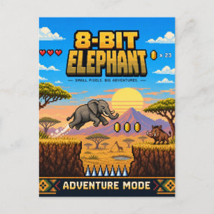 Olifant, Retro 8-Bit Pixelkunst Briefkaart