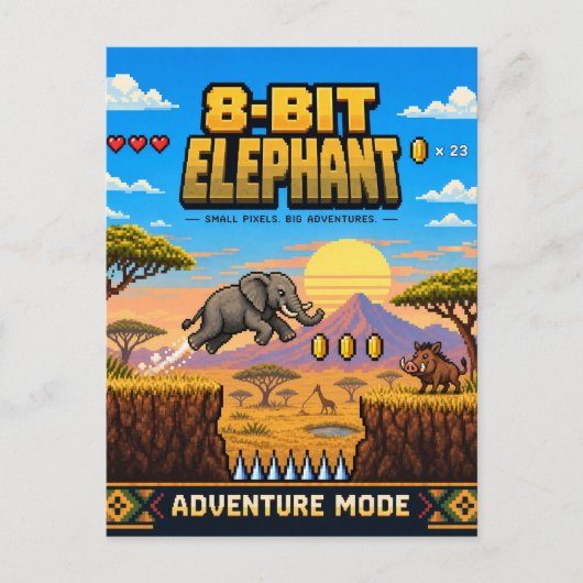 Olifant, Retro 8-Bit Pixelkunst Briefkaart (Voorkant)