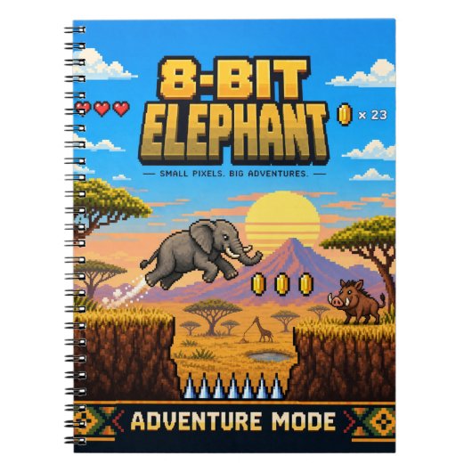 Olifant, Retro 8-Bit Pixelkunst Notitieboek (Voorkant)