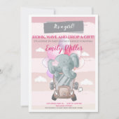 Olifant rijden door baby shower uitnodiging meisje (Voorkant)