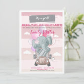 Olifant rijden door baby shower uitnodiging meisje (Staand voorkant)