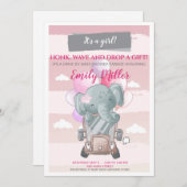 Olifant rijden door baby shower uitnodiging meisje (Voorkant / Achterkant)
