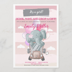 Olifant rijden door baby shower uitnodiging meisje