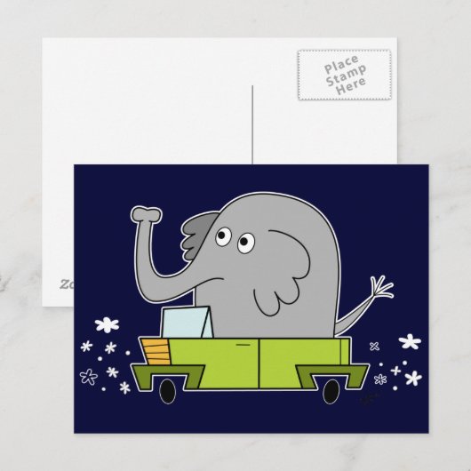 Olifant rijden met een auto - Briefkaart (Voorkant / Achterkant)