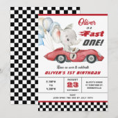 Olifant Rode Race Auto Snel Een 1e Eerste Verjaard Kaart (Voorkant / Achterkant)