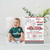 Olifant Rode Raceauto Snel Eén 1e Eerste Verjaarda Kaart (Staand voorkant)