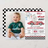 Olifant Rode Raceauto Snel Eén 1e Eerste Verjaarda Kaart (Voorkant / Achterkant)