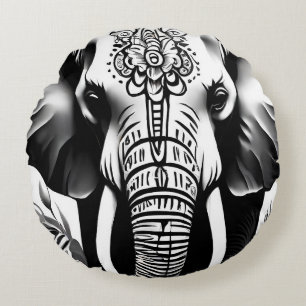 Olifant Ronde Kussen zwart en wit 