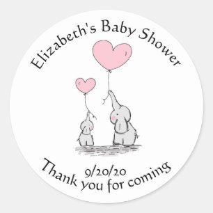 Olifant Roze Ballon Baby Shower Bedankjes Ronde Sticker