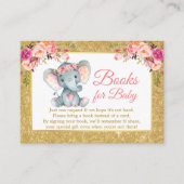 Olifant roze bloemboeken voor Baby shower glitter Informatiekaartje (Voorkant)