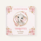 Olifant Roze Bloemen 1e Verjaardag Naam Gastenboek Notitieboek (Voorkant)