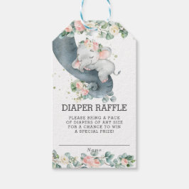 Olifant Roze Bloemen Douche Luier Raffle Kaart Cadeaulabel