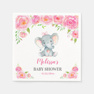 Olifant roze bloemenbaby meisje douche sprinkel servet
