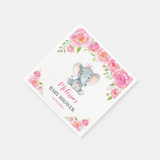 Olifant roze bloemenbaby meisje douche sprinkel servet (Hoek)