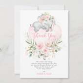  Olifant Roze Blush Goud Bloemen Baby shower Bedankkaart (Voorkant)
