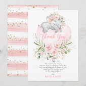  Olifant Roze Blush Goud Bloemen Baby shower Bedankkaart (Voorkant / Achterkant)