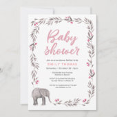 Olifant roze en grijs Baby shower Uitnodiging (Voorkant)