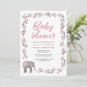 Olifant roze en grijs Baby shower Uitnodiging (Staand voorkant)