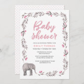 Olifant roze en grijs Baby shower Uitnodiging (Voorkant / Achterkant)