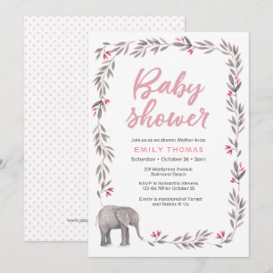 Olifant roze en grijs Baby shower Uitnodiging