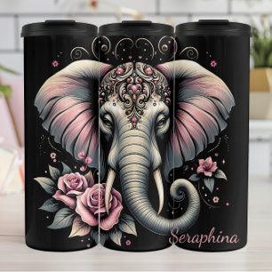Olifant: roze lotus, bloemenkop thermosbeker