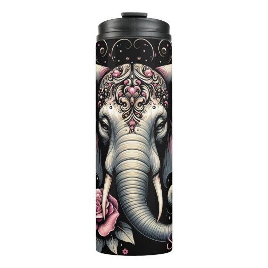 Olifant: roze lotus, bloemenkop thermosbeker (Voorkant)