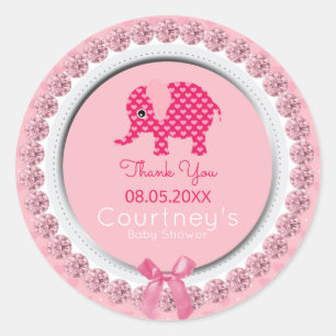 Olifant Roze Meisje Baby shower Dank u Favor Ronde Sticker