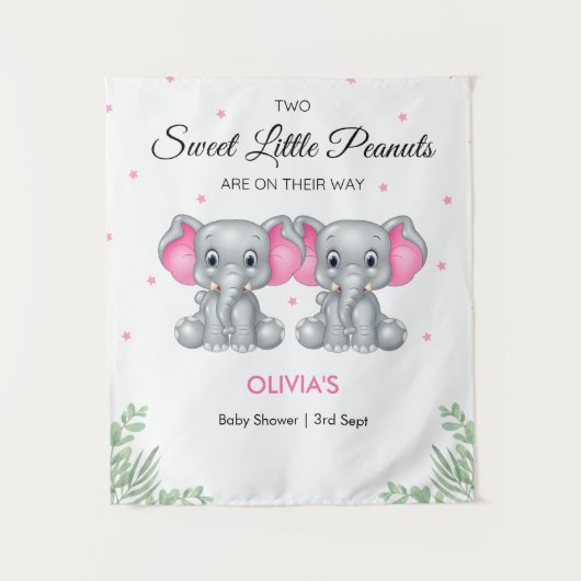 Olifant Roze Twin Meisjes Baby shower Achtergrond Wandkleed (Voorkant)