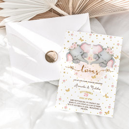 Olifant Roze Twin Meisjes Baby shower Kaart