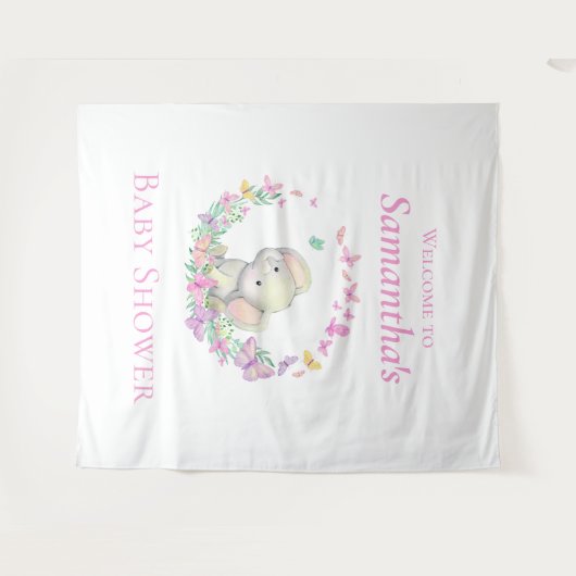 Olifant roze vlinders Baby shower achtergrond Wandkleed (Voorkant (horizontaal))