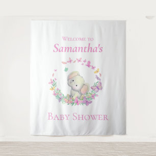Olifant roze vlinders Baby shower achtergrond Wandkleed