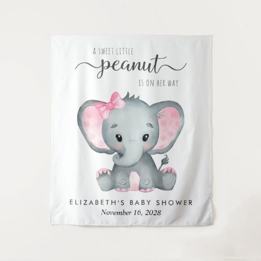 Olifant Roze Waterverf Baby Meisje Douche Achtergr Wandkleed (Voorkant)